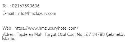 Hmz Luxury Hotel ekmeky telefon numaralar, faks, e-mail, posta adresi ve iletiim bilgileri